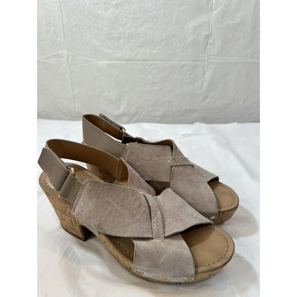 Franco Sarto Taupe Suede Slingback Kicks Platform Cork Sandals 7.5 - Picture 1 of 13